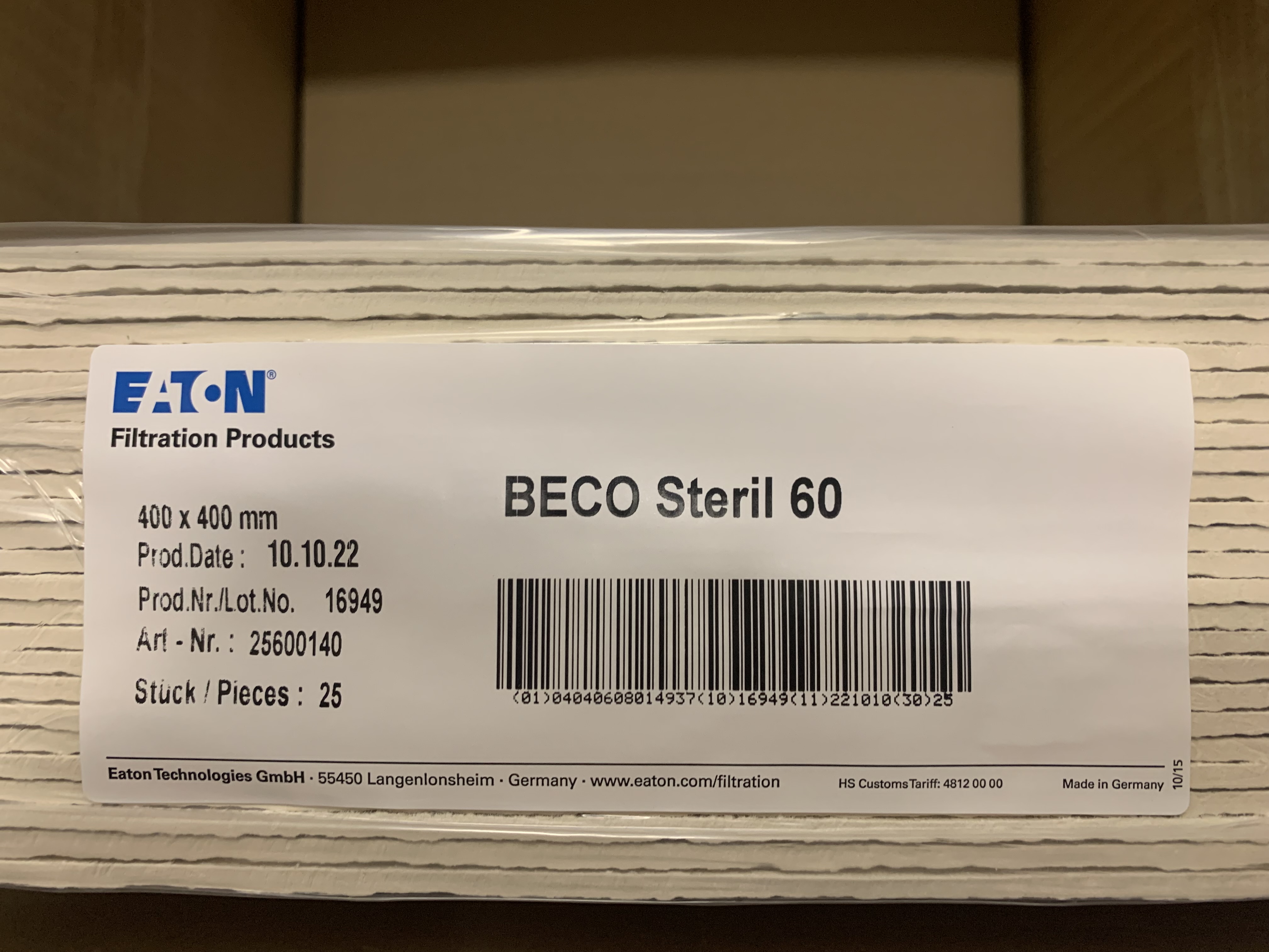 Пресс картон BECO Steril S60 (0.3 микрон) Германия